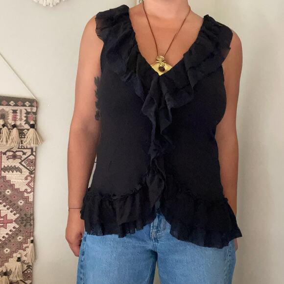 y2k eyeshadow black ruffle boho tank fairy whimsygoth vintage 2000s dark cottage - Picture 1 of 8